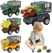 Dinosaur Toys - 4 Set Carrier Truck Dinosaur Toys | Excavator Game, Push and Go, Transporter Activity, Vehicle Playset for Kids Over 3 Years Old