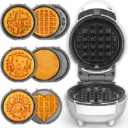 6-In-1 Mini Waffle Maker with Removable Plates, 4.5'' Mini Waffle Iron for Holid