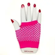 Hot Pink Short Fishnet Finger-less Gloves 1980's Neon Colour Party Accessories