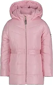 [Nautica] Girls' Heavyweight Hooded Winter Puffer Coat with Full Length Zipper, Aqua/Reversible, 2T