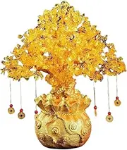 Feng Shui Citrine Quartz Crystal Money Tree Bonsai Style Decoration，Feng Shui Bonsai with Chinese Coin Ornaments ，for Luck、 Wealth、Prosperity and Success