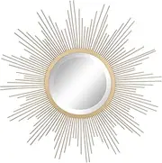 Stonebriar Round 23" Antique Gold Metal Starburst Hanging Wall Mirror with Attached Mounting Bracket, Decorative Decor for The Living Room, Bedroom, Bathroom, Hallway, and Entryway