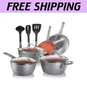 Elegant 11 Pc Nonstick Cookware Set - Induction Ready with Stylish Gray Finish