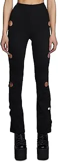 [Dolls Kill] Star Child Cut-Out Pants by Club Exx – Black Cut-Out Flare Pants with Stretch Fit