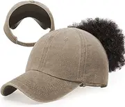 [ACTLATI] Backless Ponytail Baseball Caps for Women Curly Hair Hats Adjustable Cotton Sun Visor Cap Messy Bun Ponytail Cap
