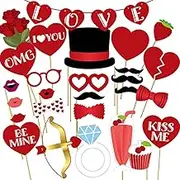 Valentine’s Day Photo Booth Props 35 PCS DIY Funny Disguise Props Valentines Day Decorations with Love Banner - Valentines Photography Props Wedding Photo Props