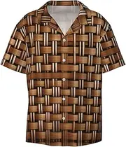[YANYU] Wicker Woven Grid Print Hawaiian Shirts Men Short Sleeve Button Down Cuban Collar Shirt Summer Beach Days