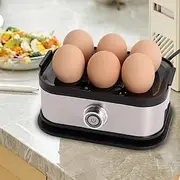 Smart Egg Cooker, Stainless Steel 6-Egg Capacity Electric Boiler, One-Touch Operation, Auto Shut-Off, Multifunctional Omelet Maker, Vegetable Steamer, Easy to