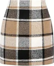 [Generic] Womens Girl High Waisted Plaid Skirt Bodycon Pencil Skirts Fall Winter Wool Mini Skirt