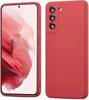 [UEEBAI] Case for Samsung Galaxy S21 5G, Slim Liquid Silicone Case Shockproof Full Body Protection Phone Case with Anti-Scratch Microfiber Ultra Slim Soft Rubber Cover Cute Bumper - Rose