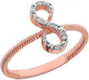 [Modern Contemporary Rings] Women's 10k Rose Gold Diamond Script Initial Letter"S" Stackable Rope Design Ring (Size 6.75), Diamond