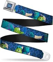 [Buckle-Down] Seatbelt Belt - Monsters University Sulley & Mike Poses/Checkers Blue - 1.0" Wide - 20-36 Inches in Length