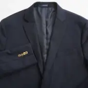 Stafford Mens Hopsack Blazer Blue Wool Polyester Blend Gold Button 48R Classic