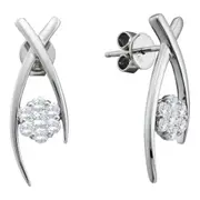 14k White Gold Round Diamond Flower Cluster Stud Earrings 1/2 Cttw