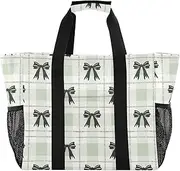 [sanluoli] Tote Bag Foldable Beach Bags With Compartments with Handles Laundry Bag, Green Plaid Black Butterfly, 1 size