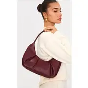 Burgundy Crinkle Pu Pleat Detail Shoulder Bag, Burgundy