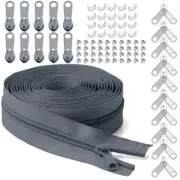 10 Yard Blue Gray Nylon Coil Zippers by The Yard - Zipper Roll with 10 Bulk M...