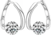 [Huacan] Women's Twisted Geometry Design Hoop Earrings with Zircon Silver Colour Luxurious Fashion Jewellery for Women Girls Perfect for Everyday Engagement and Party, Zinc