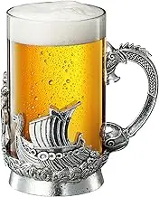 Viking & Mythological Pewter Beer & Water Drinking Glass - 18oz SINGLE - Pint, Whiskey, Rum & Scotch Glass, Elegant, Medieval Crystal Cup, Mug, Goblet, Gifts for Men & Women, Old Fashioned Glass