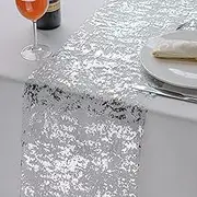 Clothfuna Silver Glittering Table Runner, Sparkle Thin Mesh Table Runner Roll for Dining Table Wedding Party Birthday DIY Home Decorations, 28cm x 275cm/11inch x 108inch