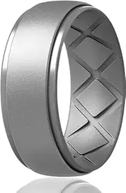Egnaro Silicone Rings Mens with Dual Colors, 7 Rings / 4 Rings / 1 Ring - Step Edge Mens' Rubber Wedding Bands, 8.5mm Width - 2.5mm Thickness
