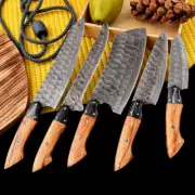 Custom Handmade HAND FORGED DAMASCUS STEEL CHEF KNIFE Set Kitchen Cutlery-07