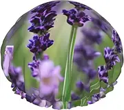 Purple Lavender Floral Flowers Print Various Activities Shower Cap Reusable Soft And Lightweight Bath Hair Cap Long Hair