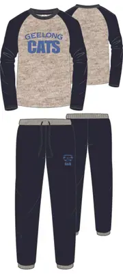Official AFL Boys & Girls Size 8-16 Geelong Cats Long Raglan PJS Set
