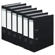 6PK Colour Hide A4 75mm 375 Sheets Lever Arch Binder File Organiser Office Black