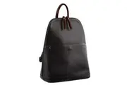 Milleni Ladies Genuine Italian Leather Backpack Bag Twin Zip - Black/Chestnut