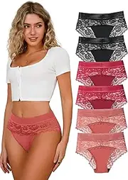 [Hialegion] Women's Patchwork Lace High Waist Underwear Sexy Briefs Women's Hipster High Waist Underwear for Women Sexy Panties Large Sizes Pack of 6 S-4XL
