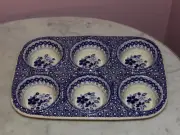 Polish Pottery Muffin Pan! UNIKAT Signature Rembrandt in Blue Pattern!