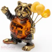 Solid Brass Amber Figurine of tiger holding flowers or amber balloons IronWork