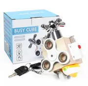 Wooden Busy Board Activity Cube Fidget Training Lock Montessori Educat