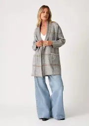 Lovestitch Juno Windowpane Plaid Cardigan Jacket in Gray - Sz S - NWT