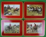 "Brooks Brothers Boxed Set Of 4 Fox-Hunt Scene Coasters" (New/ Old Stock)