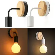 Modern White Black E27 Wall Lamp Fixture Sconce Holder Wood Base Cafe Home Decor 33 WHITE