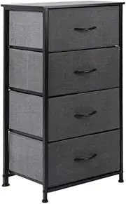 LEVEDE Chest of 4 Drawers, Tallboy Storage Cabinet, Fabric Tower Dresser Organizer Clothes Toys Storage Unit, Home Furniture for Bedroom, Living Room, Hallway, Office (Dark Grey)