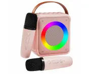 Mini Karaoke Machine for Kids Adults, Portable Bluetooth Speaker with 2 Wireless Microphones, Microphone Speaker Set with LED Lights for Home Party