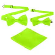 Bow Tie for Men, Adjustable Bow Ties with Pocket Square(Grass Green, 2Size)