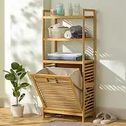 XCJump Bamboo Bathroom Laundry Hamper Freestanding Laundry Hampers with Shelves Tumbler Storage Basket Laundry Dirty Clothes Storage Basket Suitable for Bathroom Bedroom Room Dormitory (1)