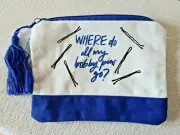 Canvas Makeup Bags 2 PK Zip Pouches Cream & Blue w/ Tassel, Hold Everything Bags