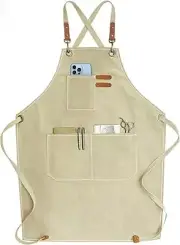 Cotton Cross Back Adjustable Apron [3rd Generation], Cotton Canvas Cross Beige
