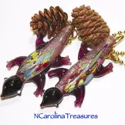PURPLE MULTICOLORED LIZARD GECKO SALAMANDER GLASS CEILING FAN SWITCH PULL LG PR