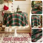 Christmas Round Tablecloths Checkered Dust-Proof Washable Table Cover Fashion