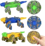 3 x Robot Fidget Spinner Toy for Children and Adults, DIY Transformer Dinosaur Desktop Toy, Birthday Gift Classroom Prizes Party Favour (3 x Dinosaurs)
