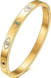 [Jude Jewelers] Stainless Steel Open Clasp Evil Eyes Birthstone Bangle Bracelet