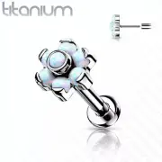 16G Titanium Threadless Opal Flower Tragus Ear Labret Ring Earrings Flat back