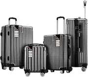 [AUSWAY] 4Pcs Luggage Suitcase Set Hard Shell Traveller Bag Carry On Front Hook Lightweight Iron Dark Grey