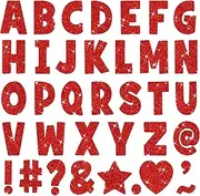 12 Sheets Glitter Large Letter Stickers 4 Inch Vinyl Self Adhesive Alphabet Stickers Bulletin Board Letters Set for Capital Letter Number for Poster Classroom School Crafts Window Home Door (Red)